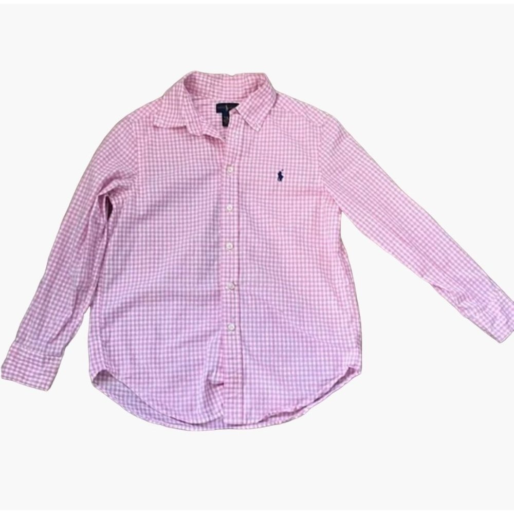 Polo Ralph Lauren Pink Gingham Button Down Long Sleeve Dress Shirt Boys Size 6 N